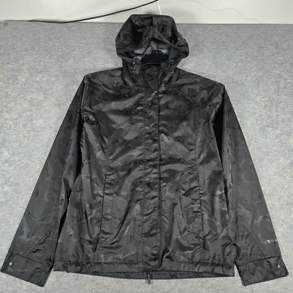The North Face Womens Black Camo HyVent Hooded Rain Jacket Size L